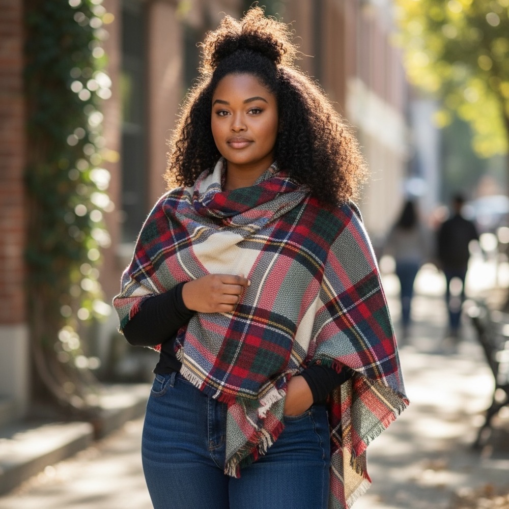 Oversized Plaid Tartan Shawl Wrap